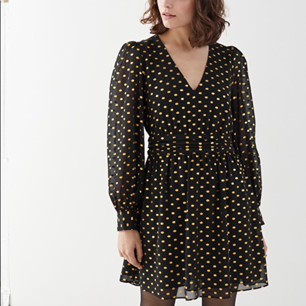 Metallic Dotted Gathered Mini Dress
